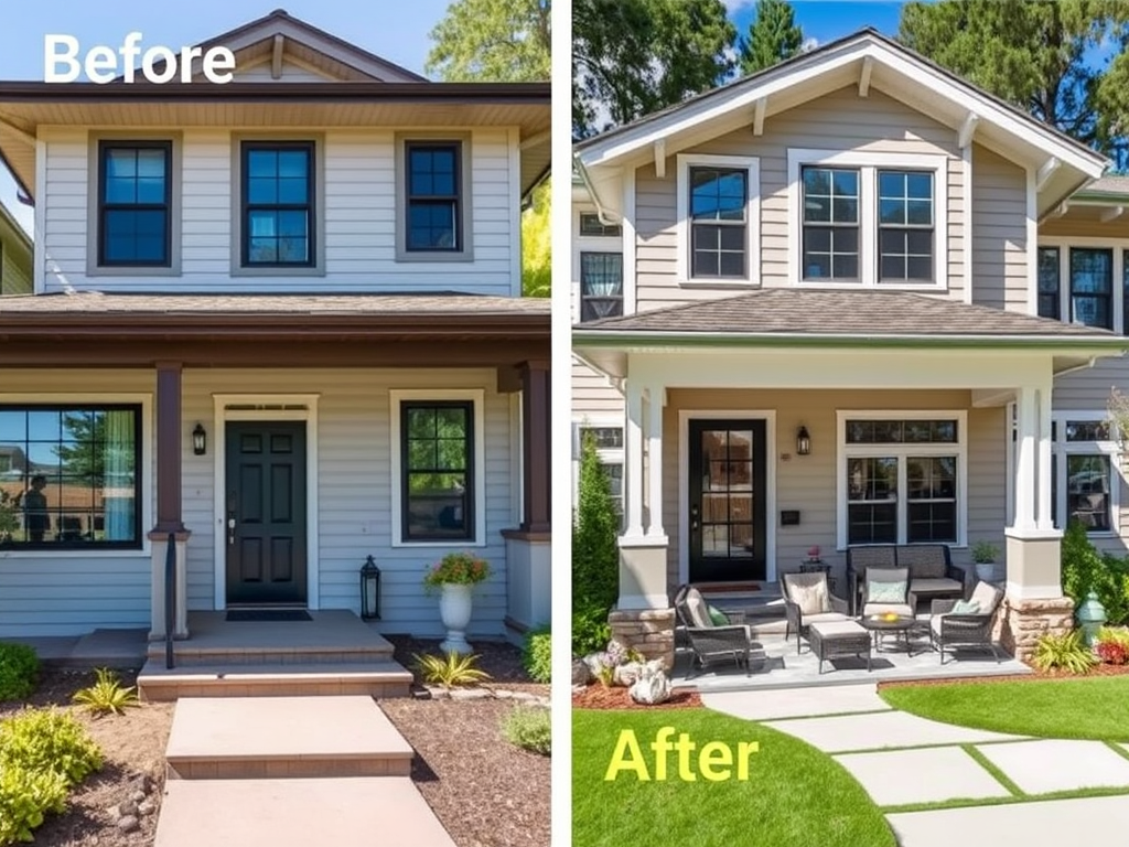 Image showing before and after of a residential house being remodeled.