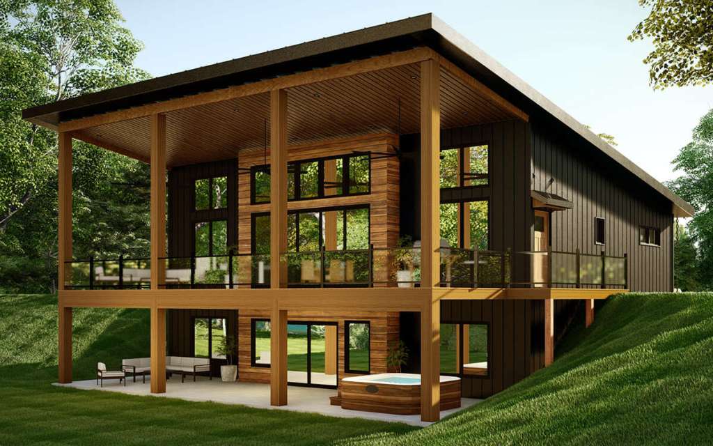 Image of the back side of The Waterside home plan after being built.